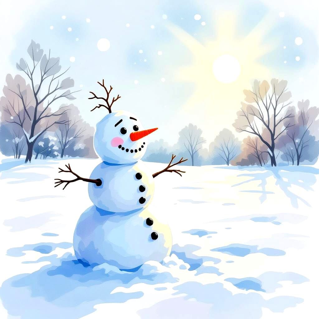 Melting Snowman in Watercolor Style