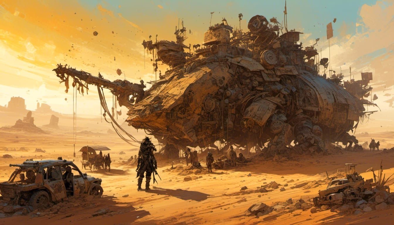 Mad Max Desert Scene as Oil Painting