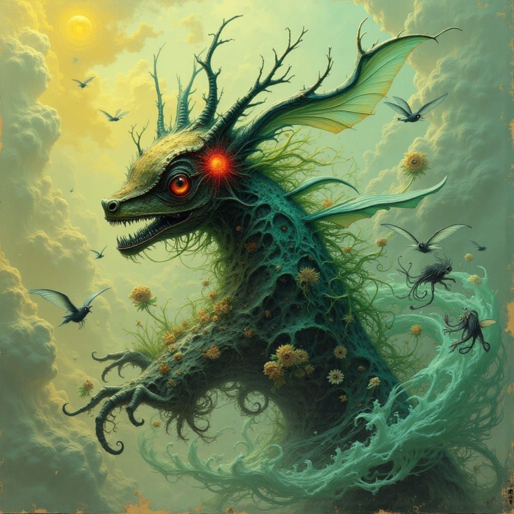 Sinister Yellow-Green Seascape with Hats