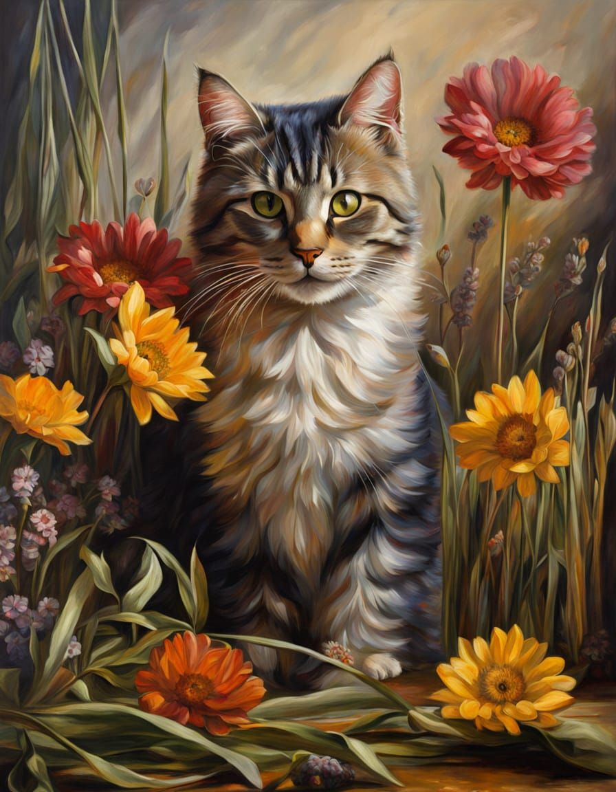 Surrealistic Oil Painting of a Cat Emerging from a Boot