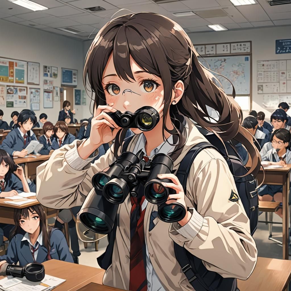 Girl with Binoculars: Anime Manga Style