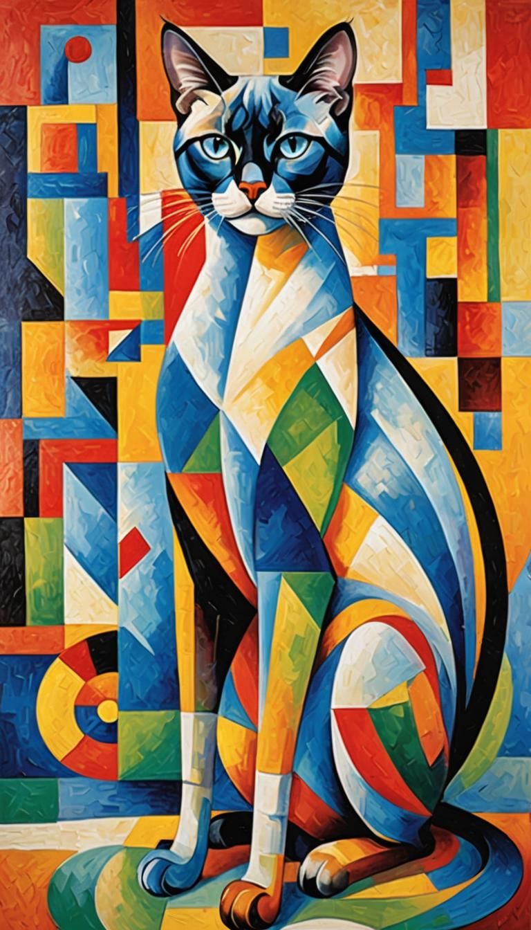 Abstract Cubist Siamese Cat in Vivid Colors
