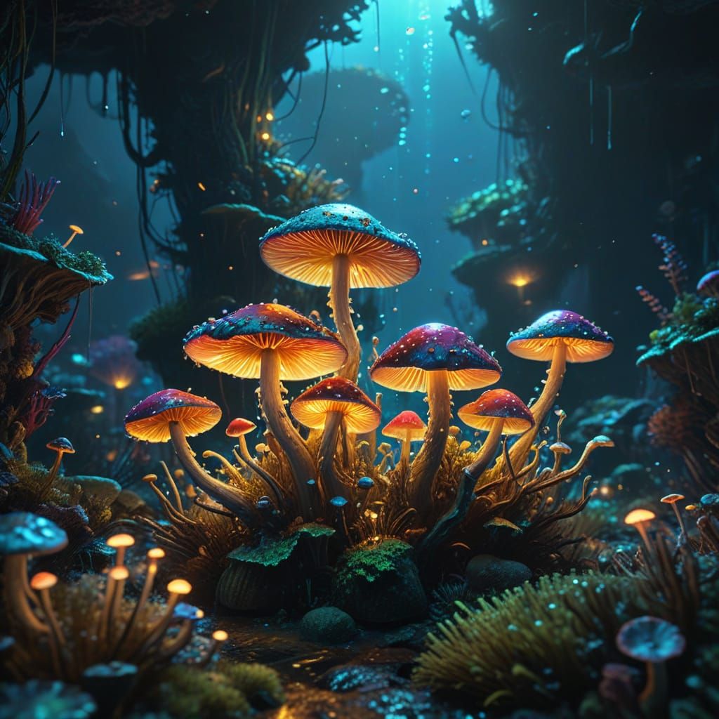 Vibrant Fantasy Seabed Scene in Iridescent Oil Painting Styl...