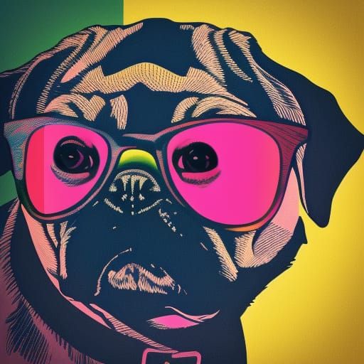 Pop Art Pug with Shades in Bauhaus Style