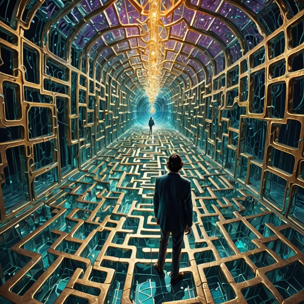 Surreal Crystal Labyrinth with Iridescent Colors