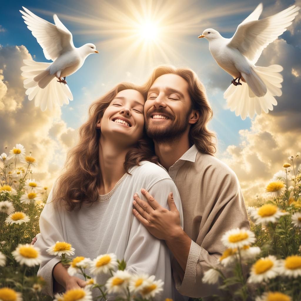 Serene Embrace: Divine Happiness in Heaven