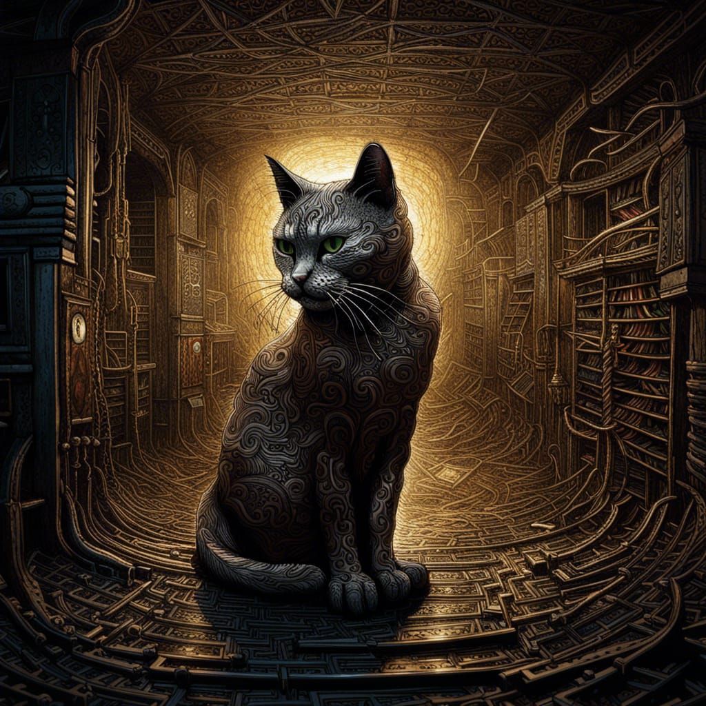 Basement Cat Surreal Horror Artwork
