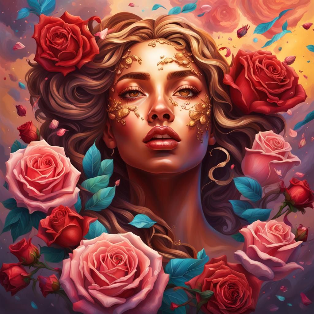 Hyperrealistic Goddess of Chocolates and Roses