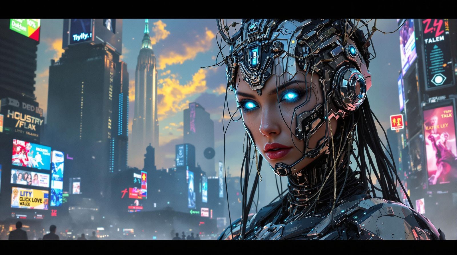 Cyborg Warrior Queen in Digital Wasteland