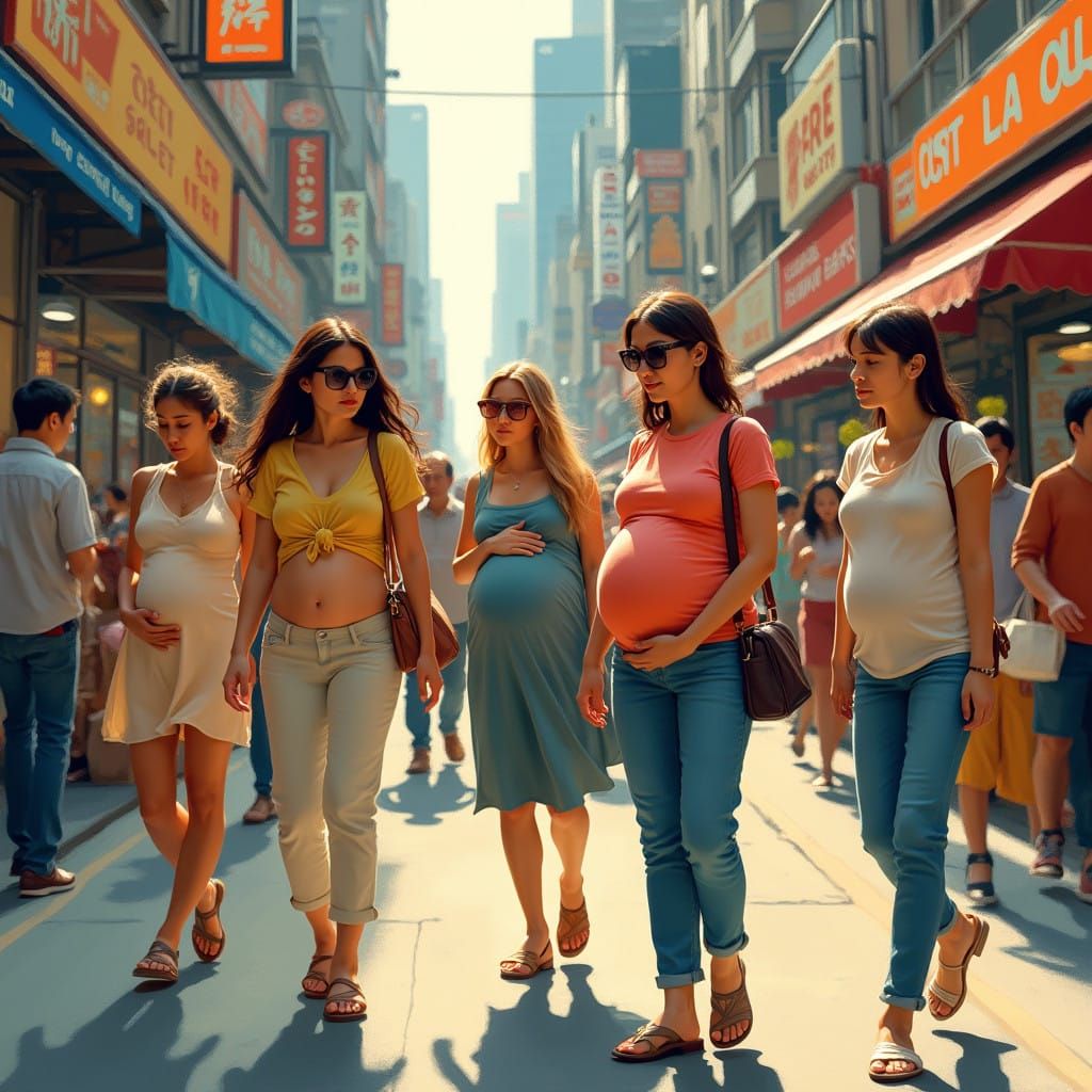 Pregnant City Life in Vibrant Urban Landscape