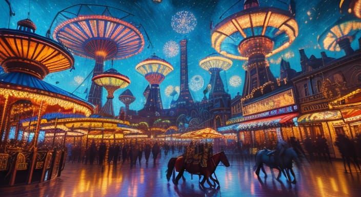 Whimsical Carousel Ride in Vibrant Oil Painting Style