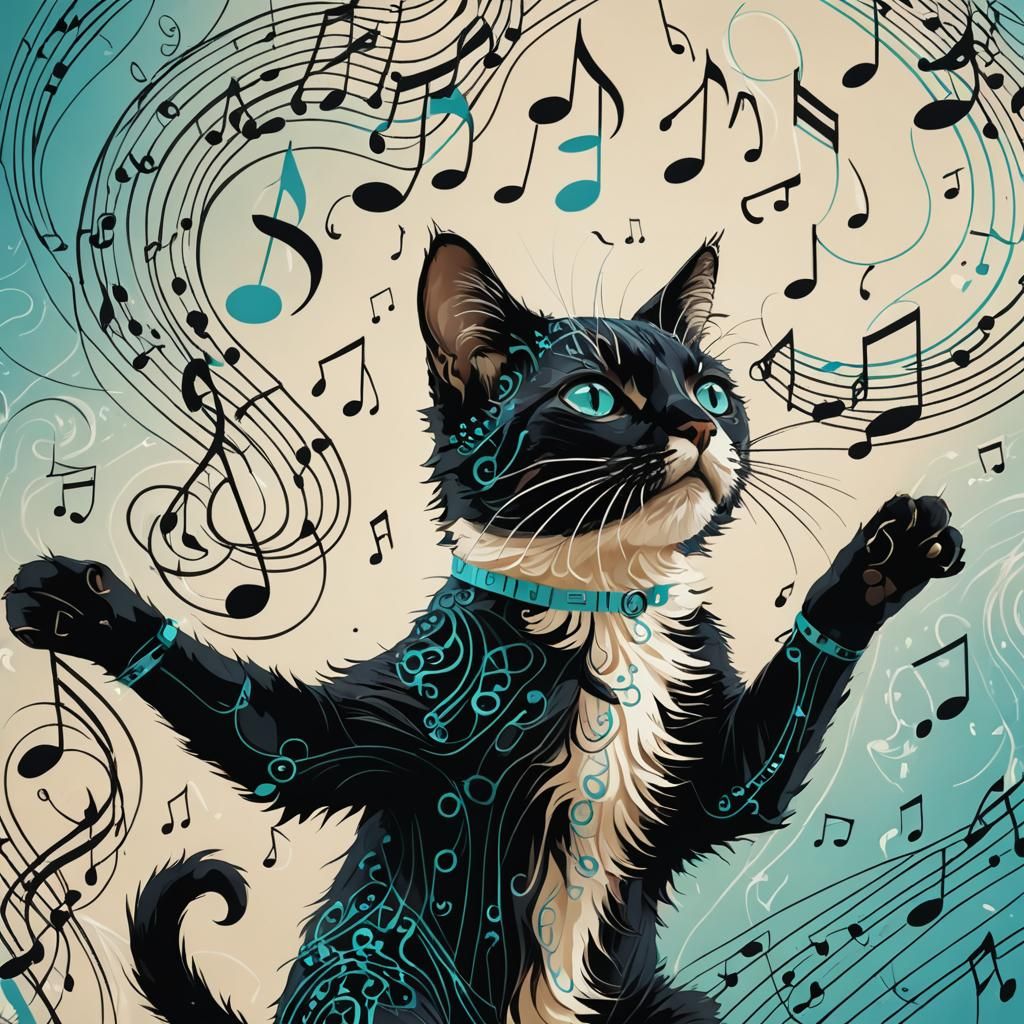 Dancing Cat Made of Musical Notes