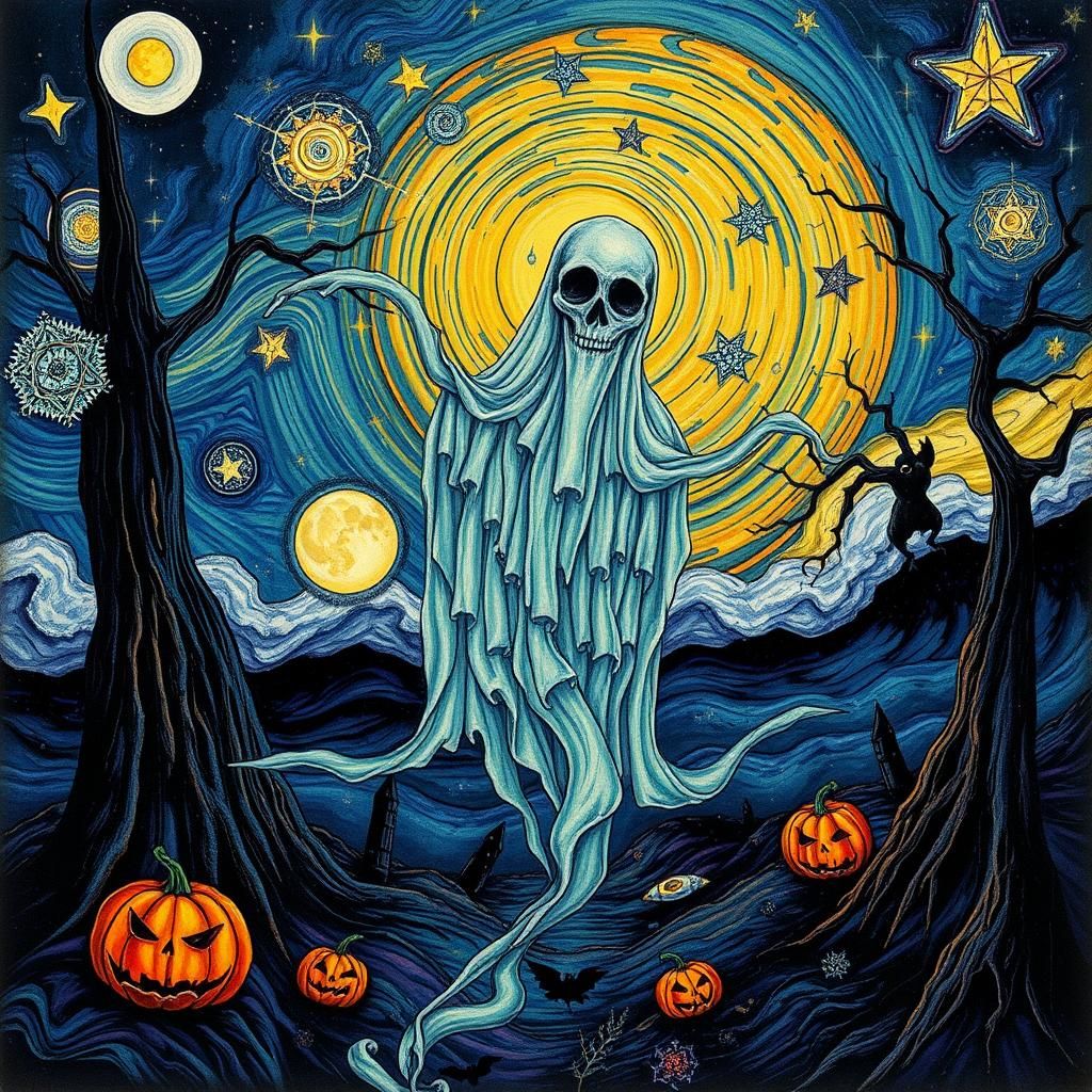 Surreal Halloween Futurism in Alcohol Ink Style