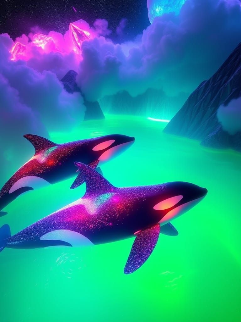 Bioluminescent Orcas Swim in Crystalline Seas