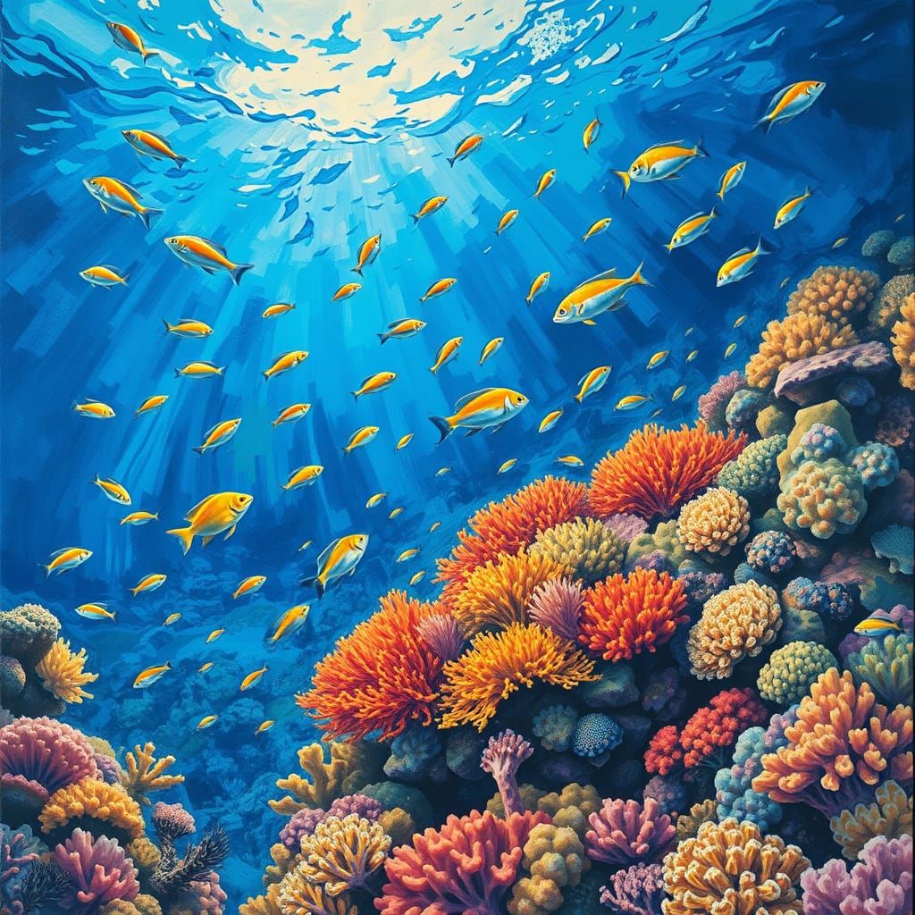 Underwater Coral Reef in Gouache Impressionist Style