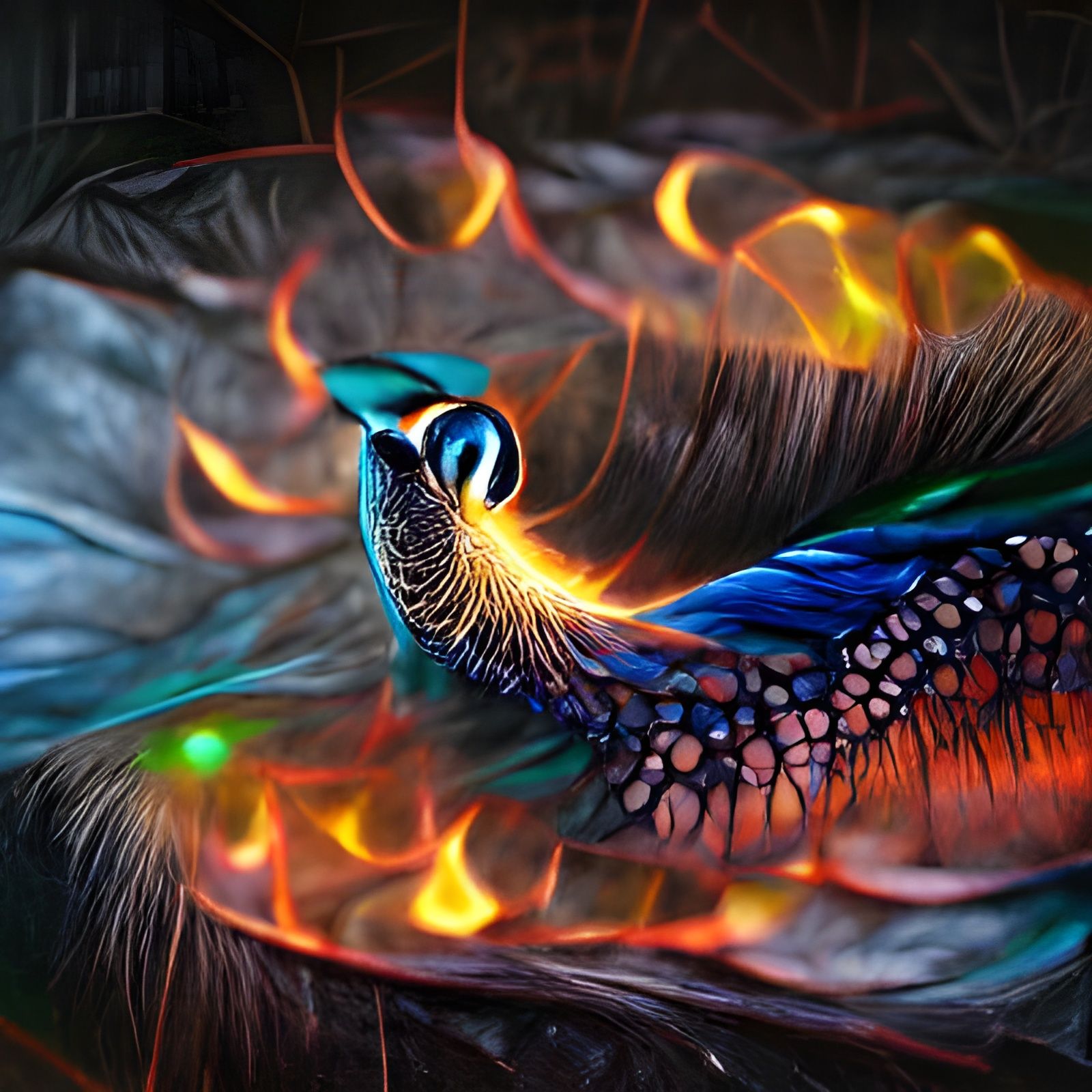 Campfire Flames as Peacock Feathers Digital Painting