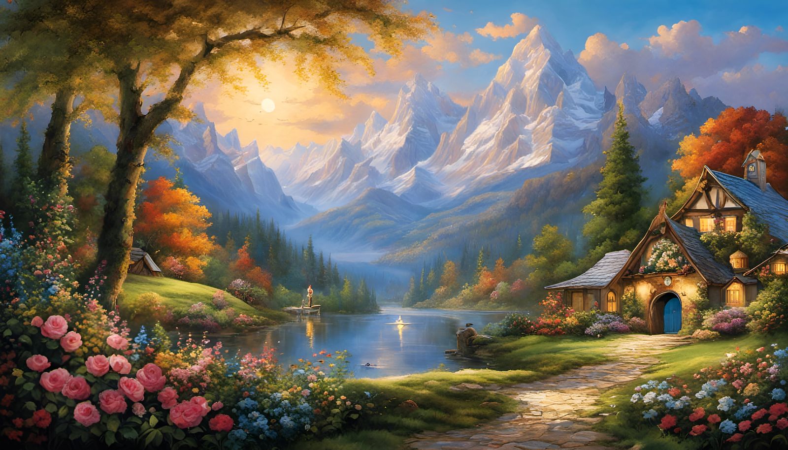 Gold Fractal Horse Portrait in a Fantasy Landscape