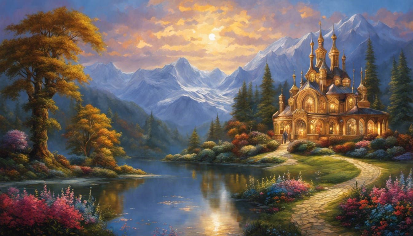 Beautiful Horse Portrait with Fractal Gems in Digital Painti...