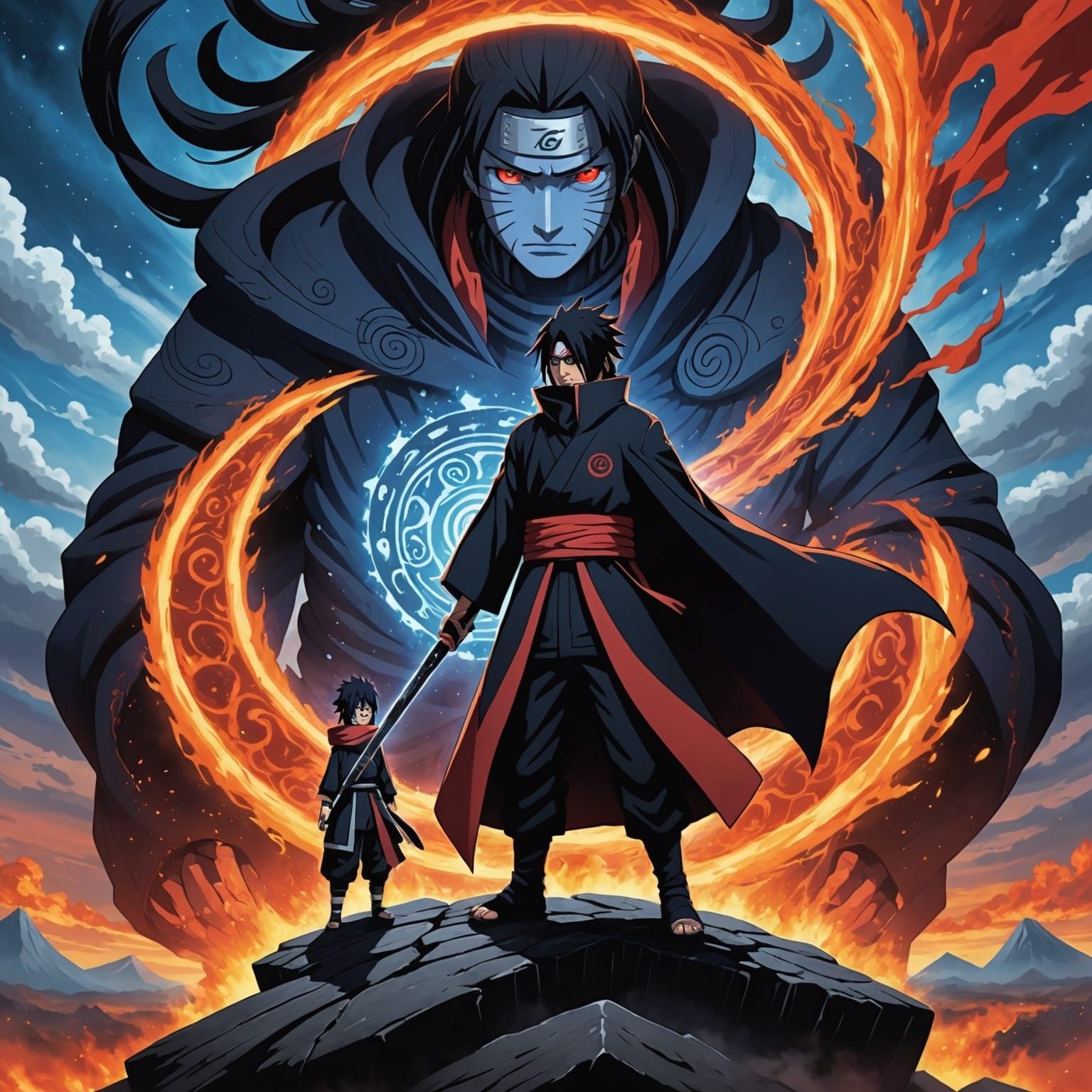 Naruto and Itachi: Cosmic Showdown on Floating Platform