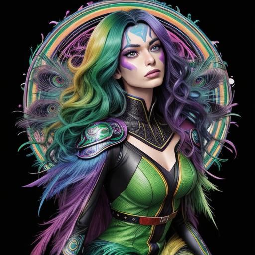 Rainbow Woman Portrait in Comic Book Style