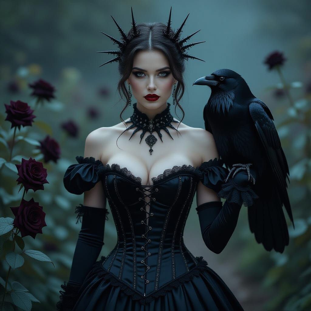 Gothic Woman in Obsidian Rose Garden