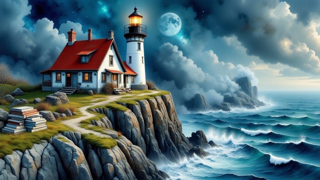 Lighthouse Keeper's Cottage on Windswept Cliff