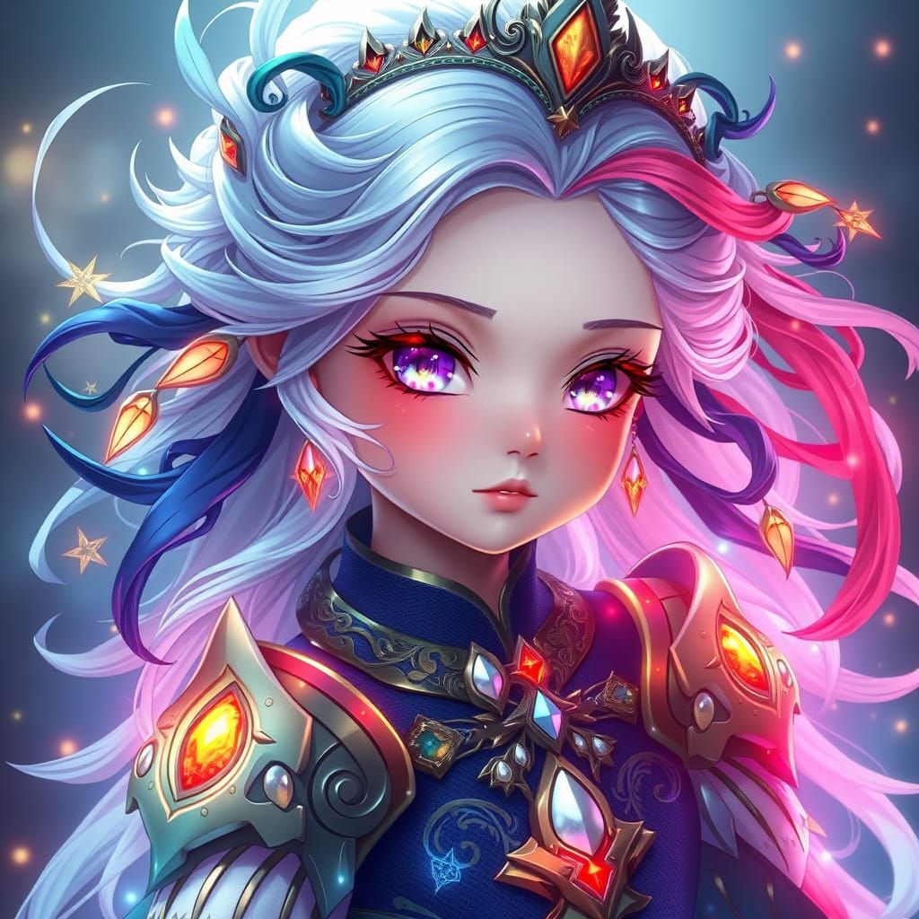 Ethereal Queen of Elemental Balance in Anime-Inspired Art