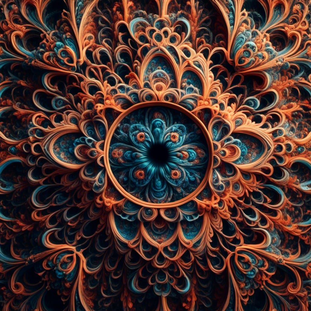 <lora:Fractalicious:1.0> intricate fractal pattern 3d woodcut mysterious vibrant color grading