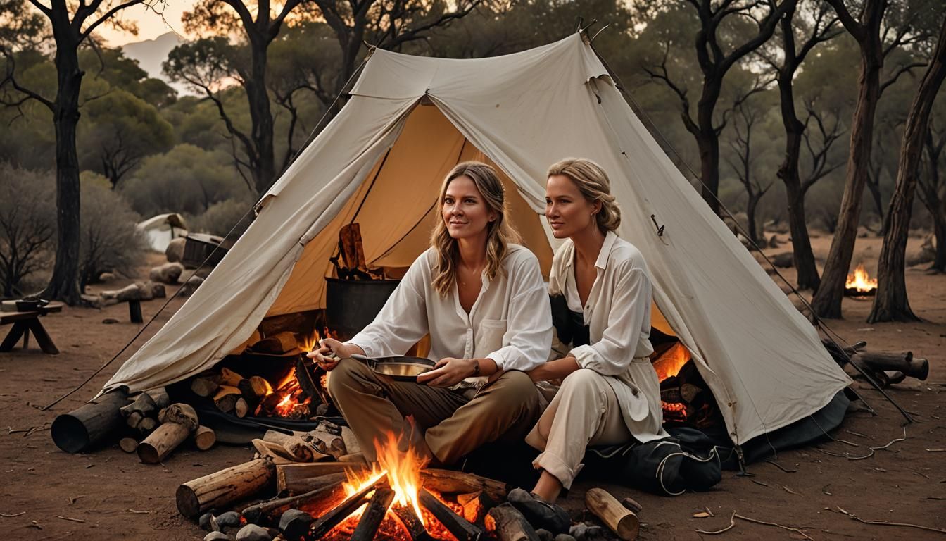South African Night Camping Scene in Anime Art Style