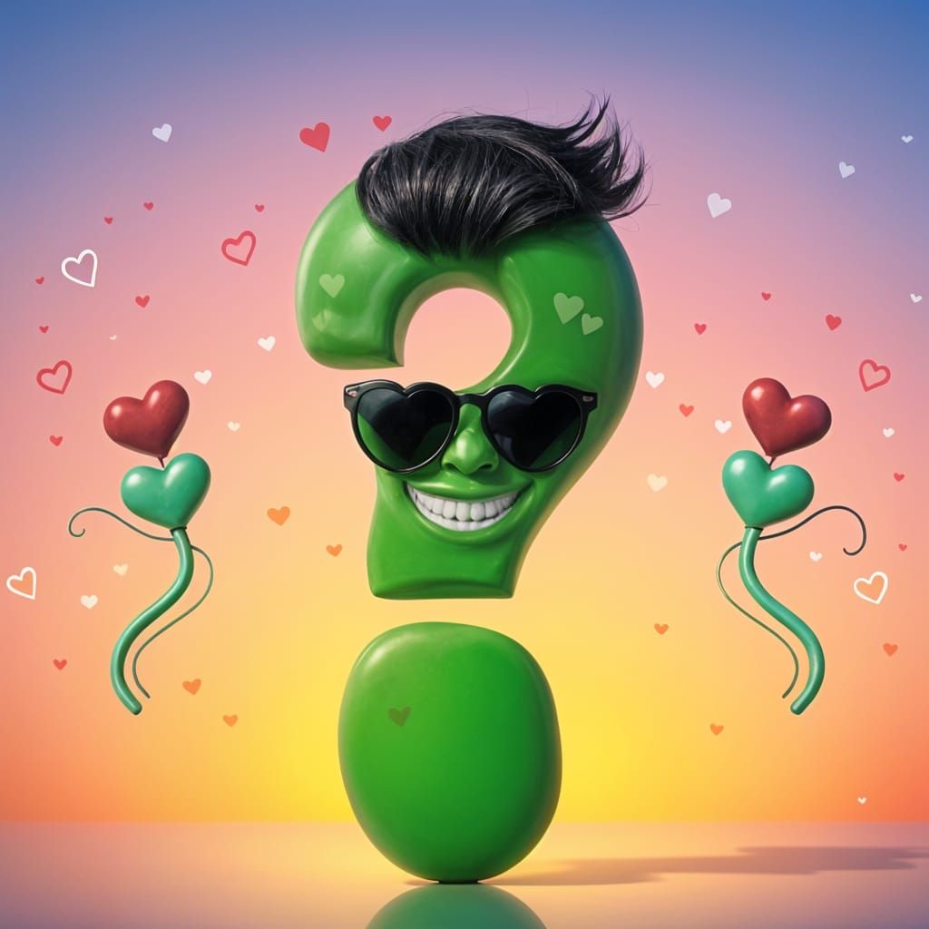 Mysterious Green Heartthrob in Question Mark Form