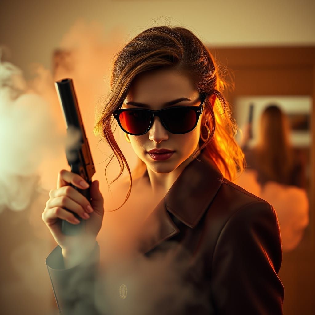 Sleek Spy Lady Transforms into Ethereal Smoke