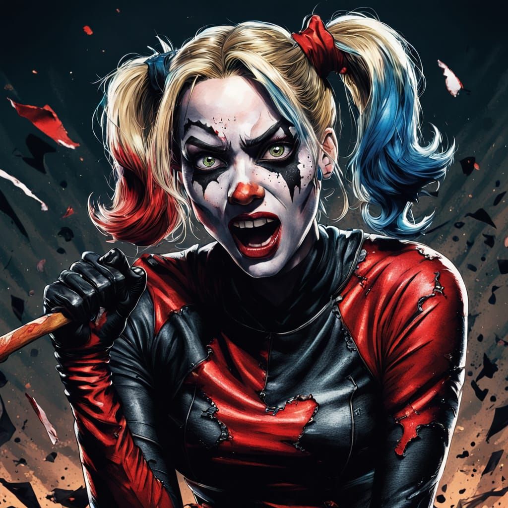 Harley Quinn Rips Her Costume: Dark Comic Art