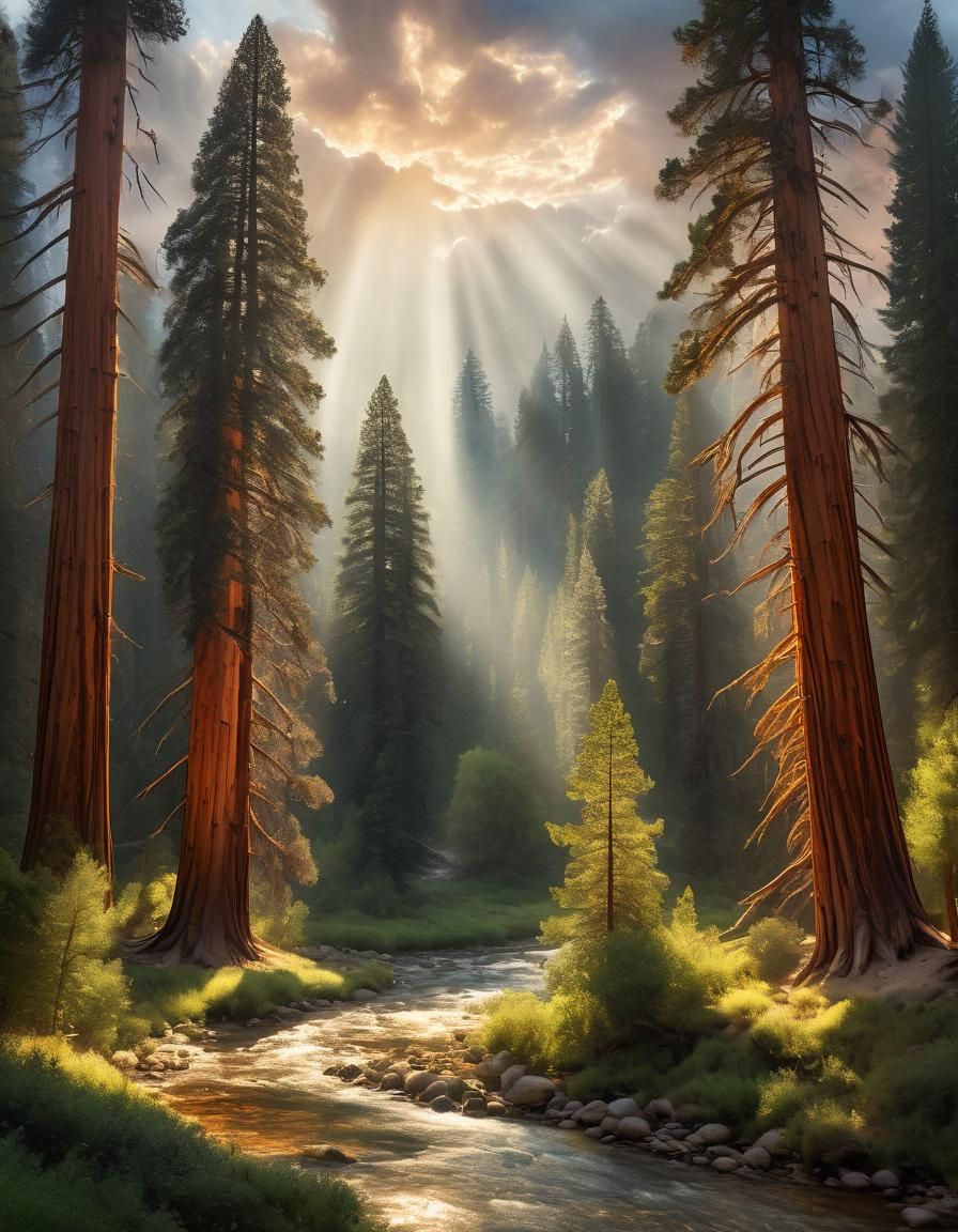 Luminous Creek Landscape Inspired by Bierstadt