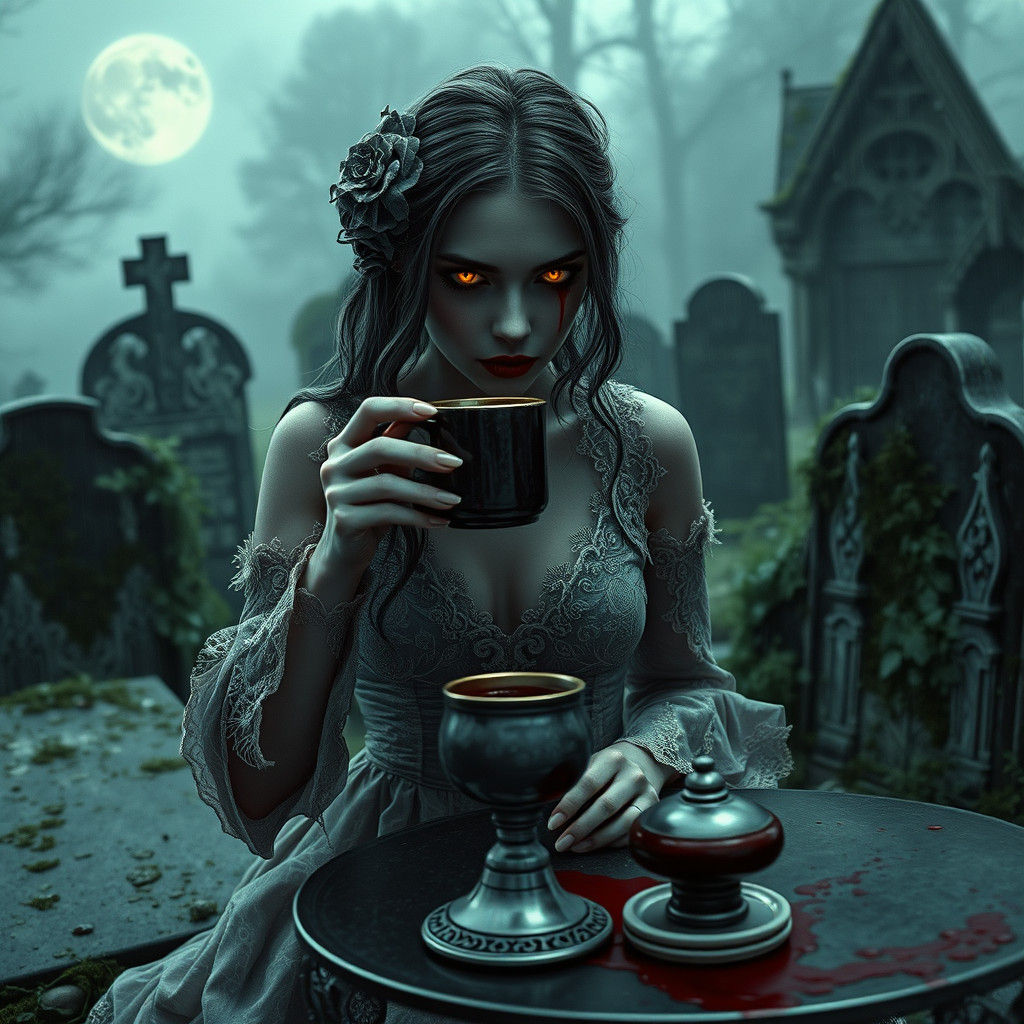 Vampire Bride's Coffee Break in Gothic Ruins