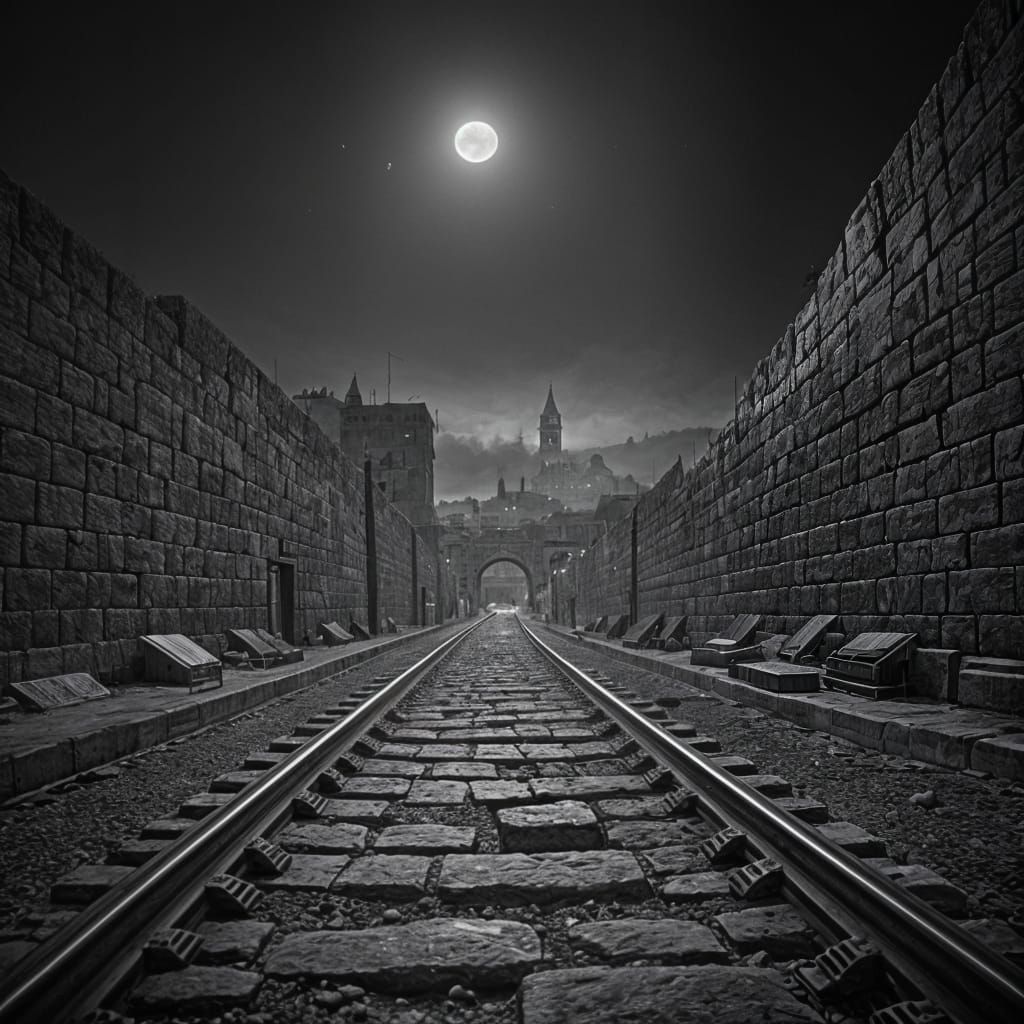 Scary Dark Jerusalem at Night with Half Moon