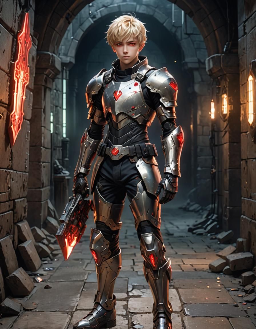 Boy in Anime Armor in Crystal Dungeon