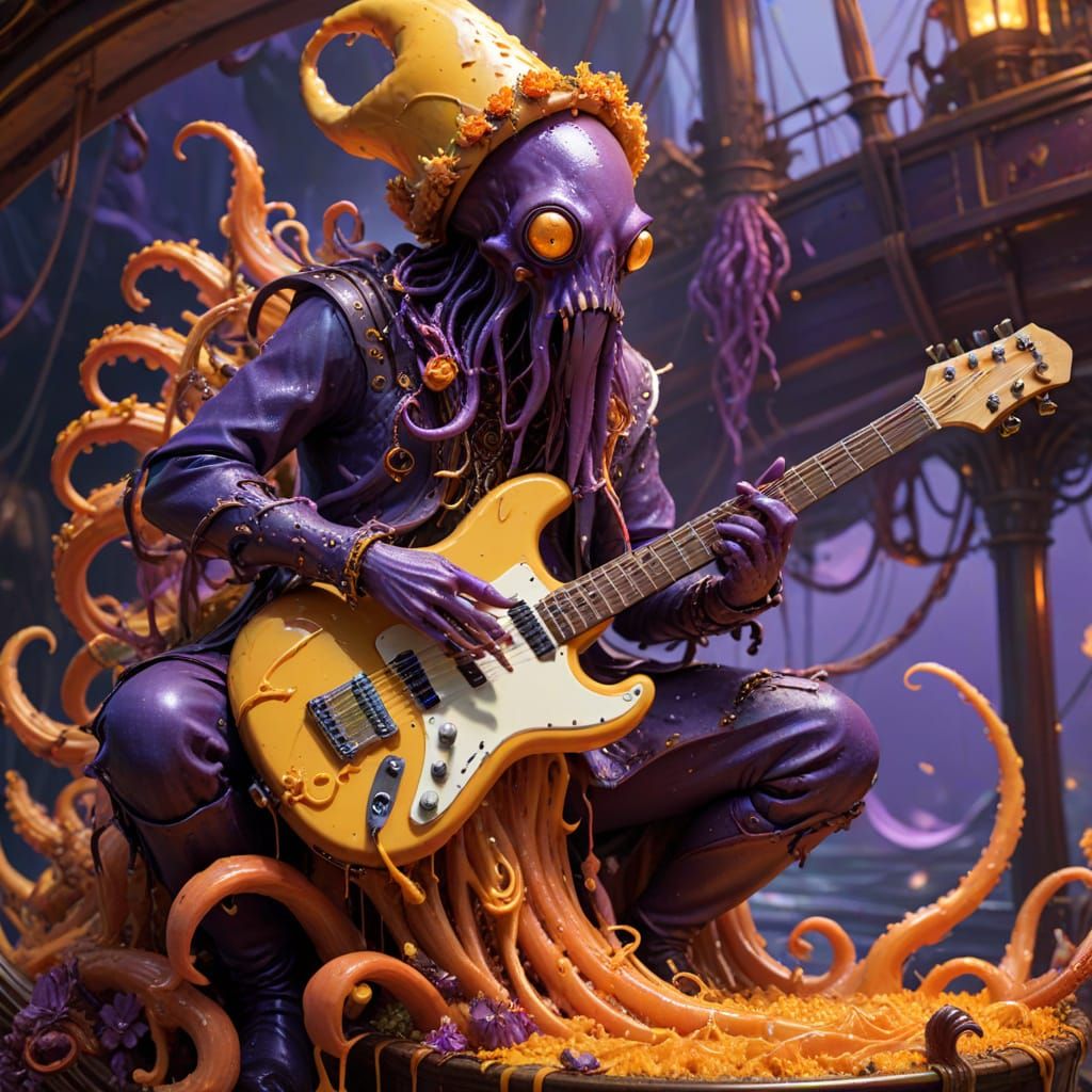 Grotesque Squid's Carrot Cake Ship: Dark Fantasy Art