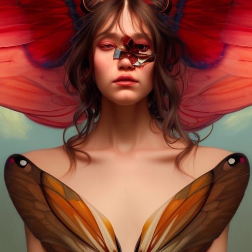 Butterfly-Human Portrait in Hyperdetailed Digital Art