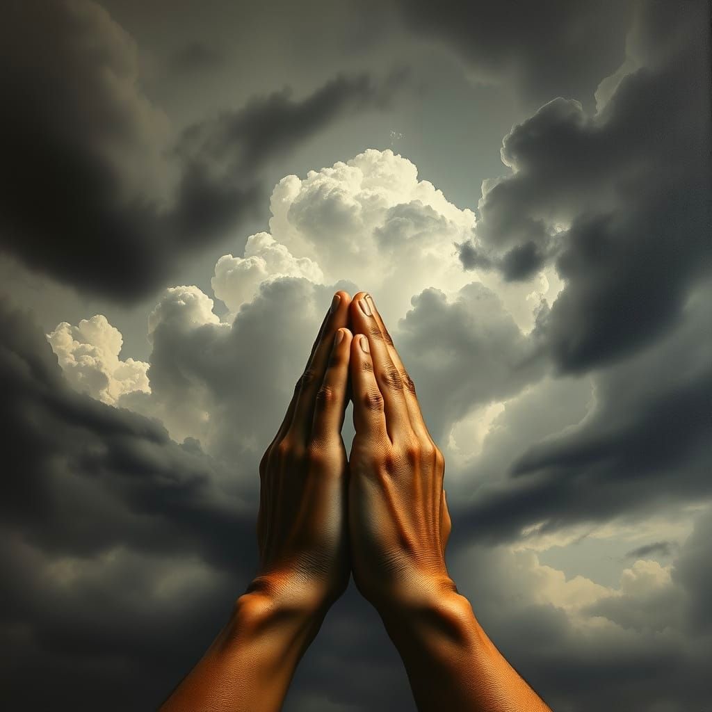 Surreal Hands Raised in Prayer, Dali Style