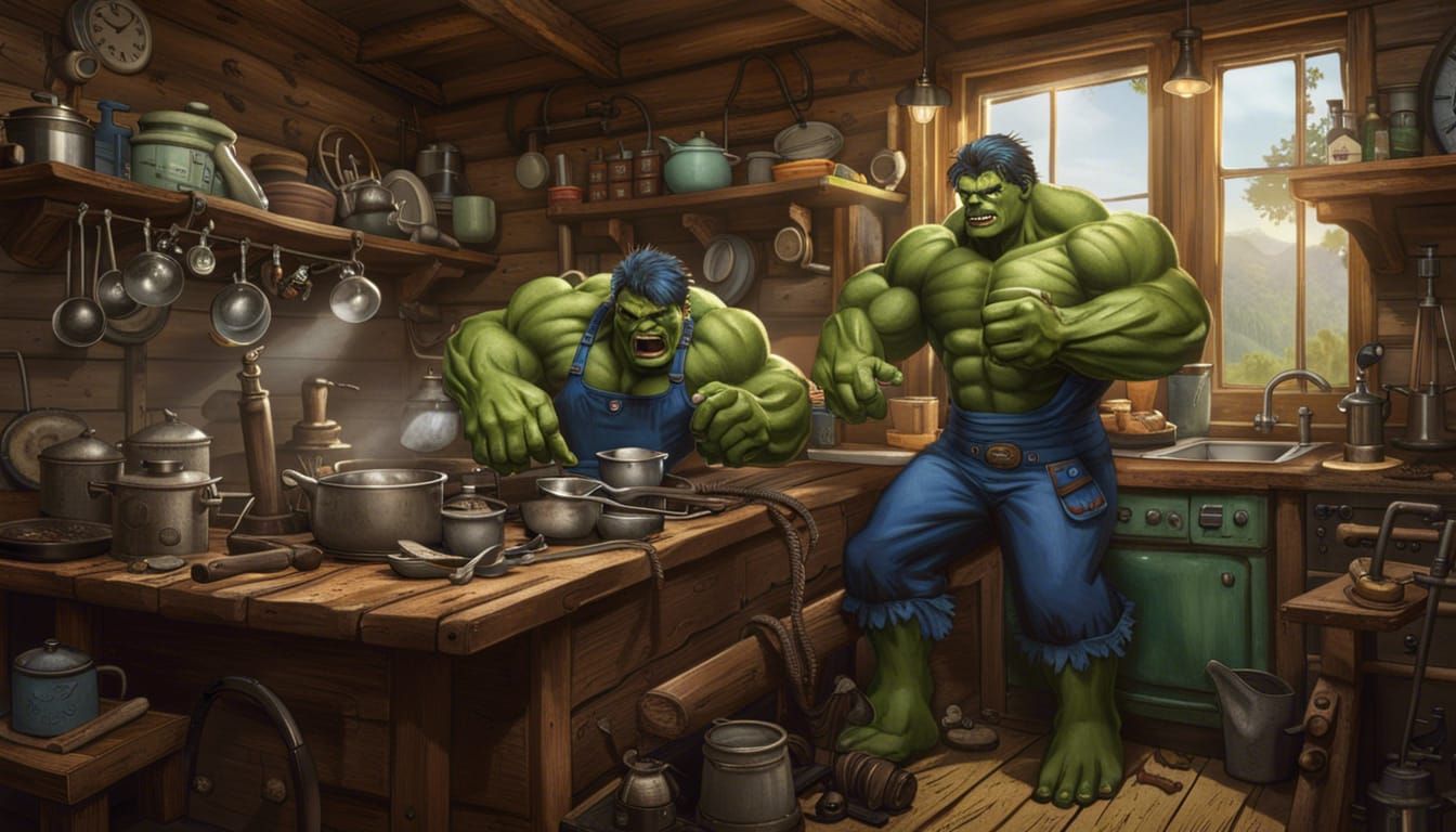Hulk in Apron: Steampunk Kitchen Scene