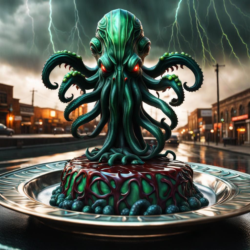 Art Deco Cthulhu Pie in Vivid Oil Painting