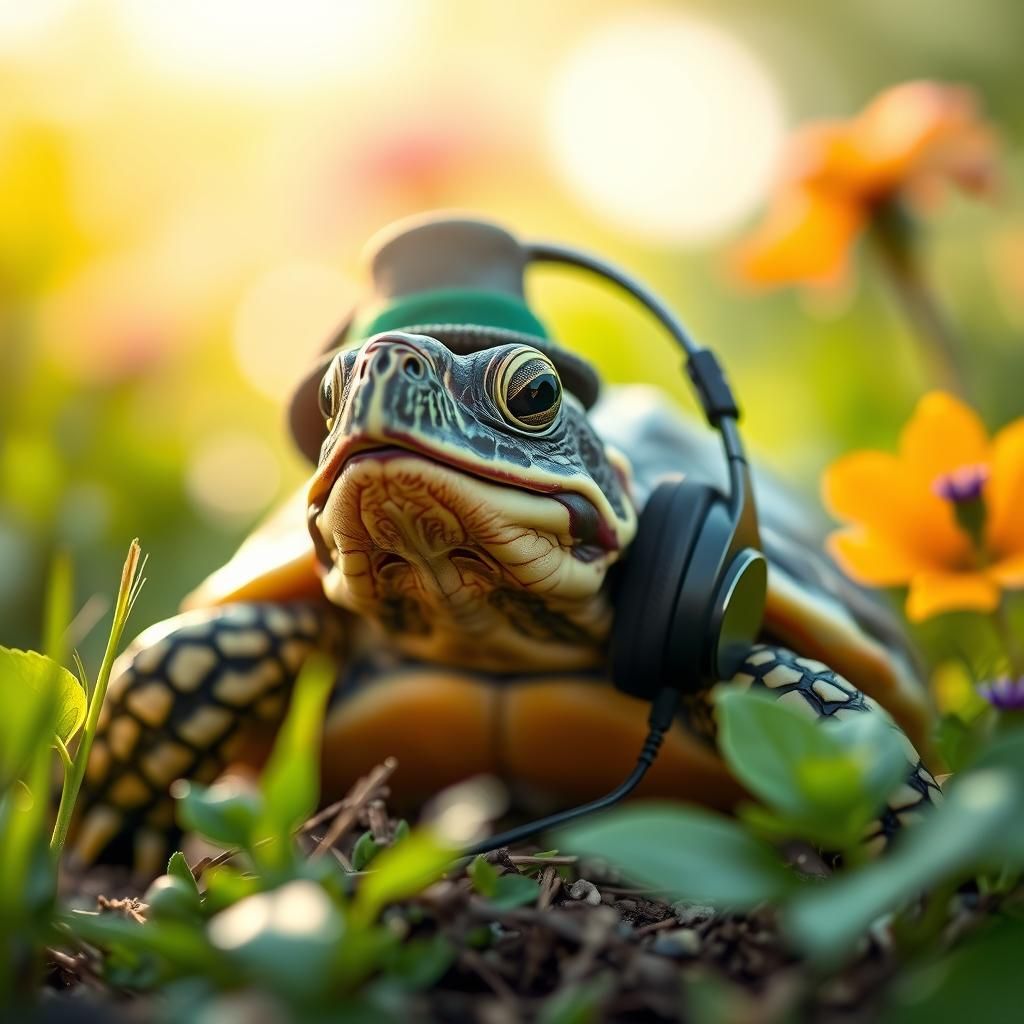 Turtle DJ in Nature, Wildlife Photography Style