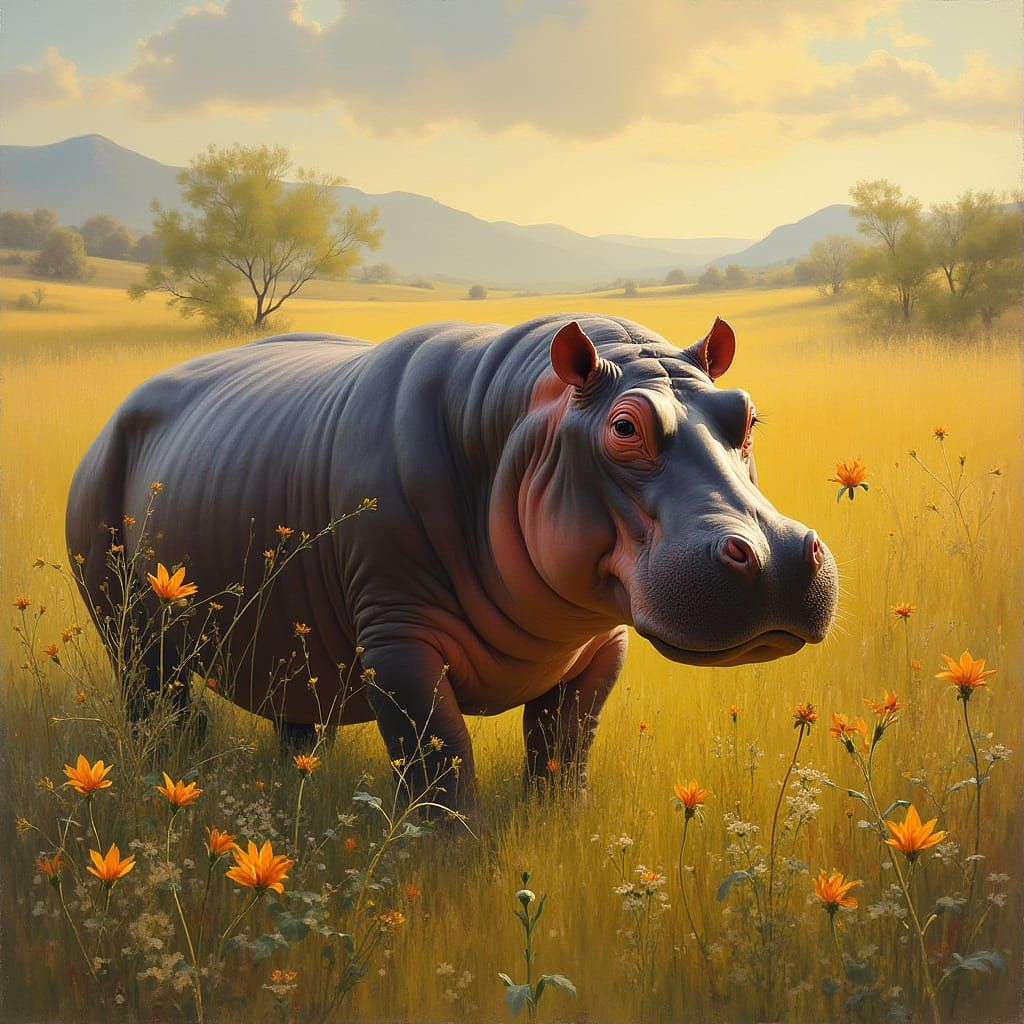 Hippopotamus in Savannah: An Impressionistic Vision