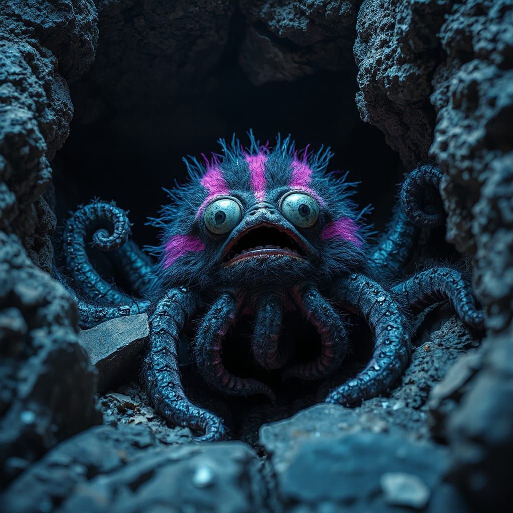 Neon Furry Creature with Tentacles, Digital Art