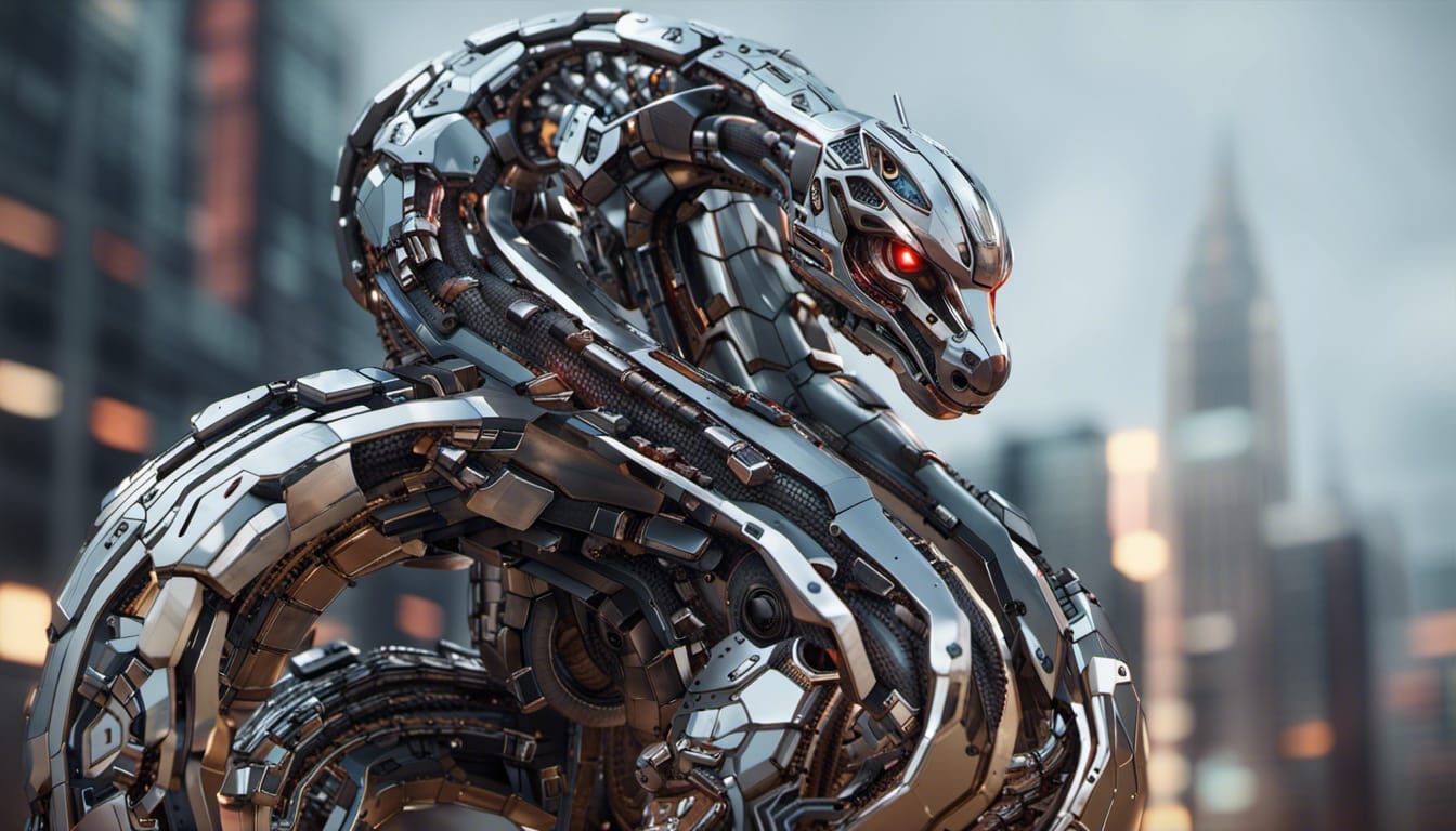 Giant Mecha Snake with Nanobots in Sci-Fi Style