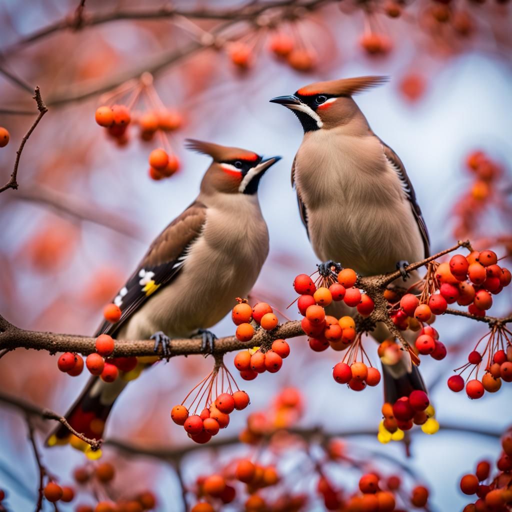 Bohemian Waxwings in Rowan Tree: Professional Photography