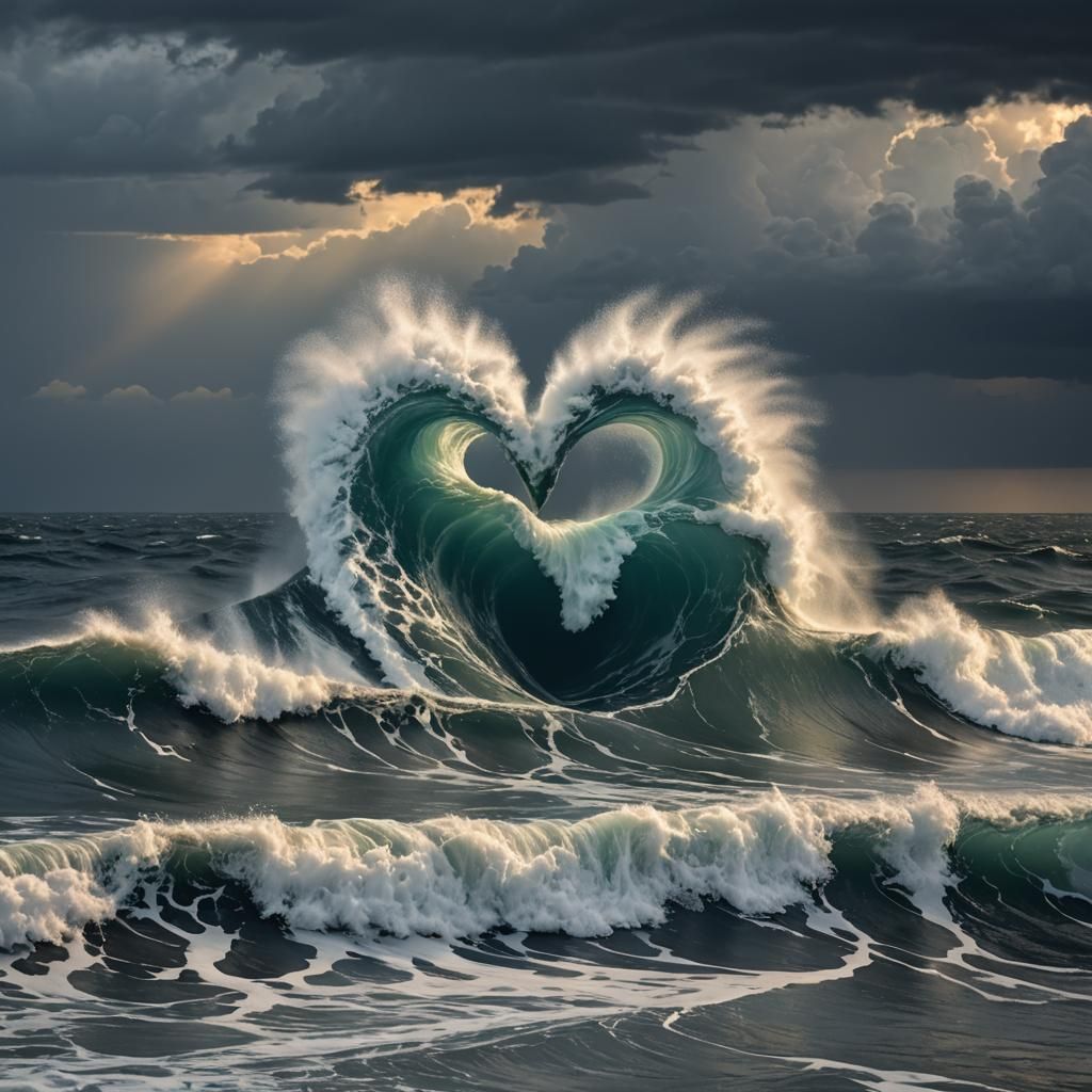 Romantic Waves Form Heart in Stormy Ocean