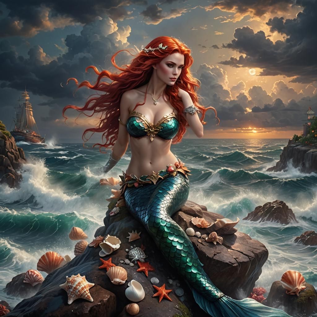Dramatic Mermaid in Stormy Sea: Photorealistic Fantasy