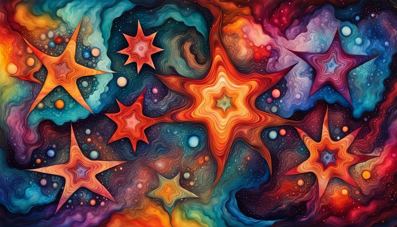 Psychedelic Cosmic Stars in Abstract Alcohol Ink Painting