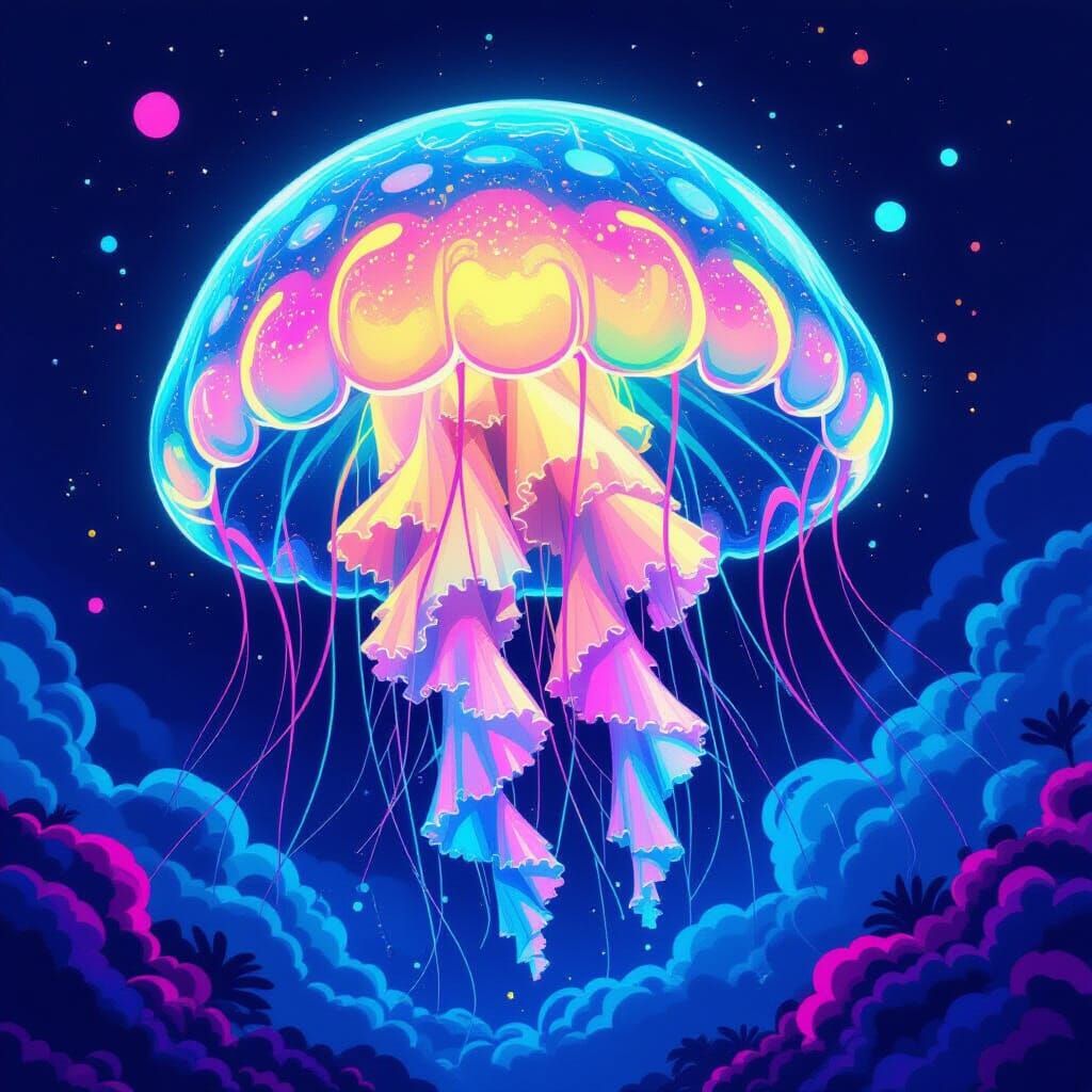 Psychedelic Jellyfish with Neon Colors and Motion Effects